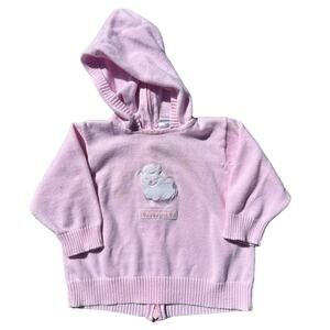 Vintage McBaby Easter Lamb Back Zip Hooded Pink Cardigan Size 3-6 Months